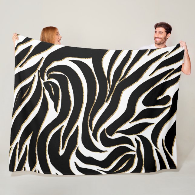 Couverture Polaire Elegant Black Gold Zebra White Animal Print (En situation)