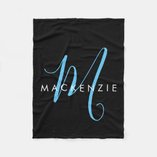 Couverture Polaire Élégant Black Sky Blue Script Monogramme moderne