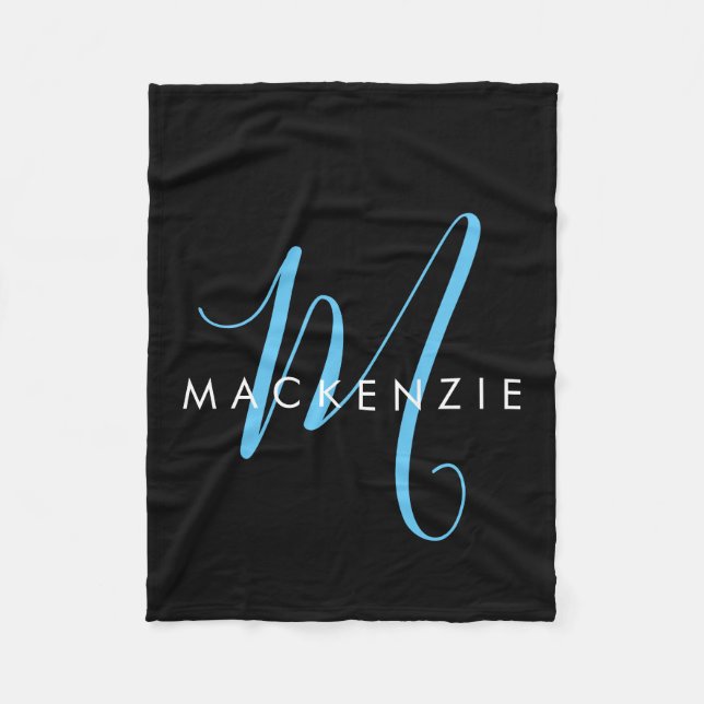 Couverture Polaire Élégant Black Sky Blue Script Monogramme moderne (Devant)