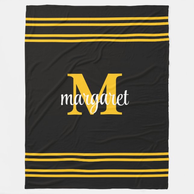 Couverture Polaire Elegant black &yellow white monogram name (Devant)