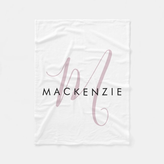 Couverture Polaire Élégant blanc blanc blanc clair rose Script Monogr (Devant)