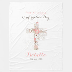 Couverture Polaire Elégant blanc confirmation nom croix florale