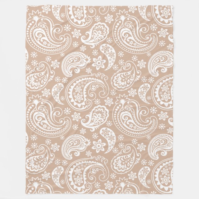 Couverture Polaire Elégant blanc & Tan Vintage Motif Paisley (Devant)