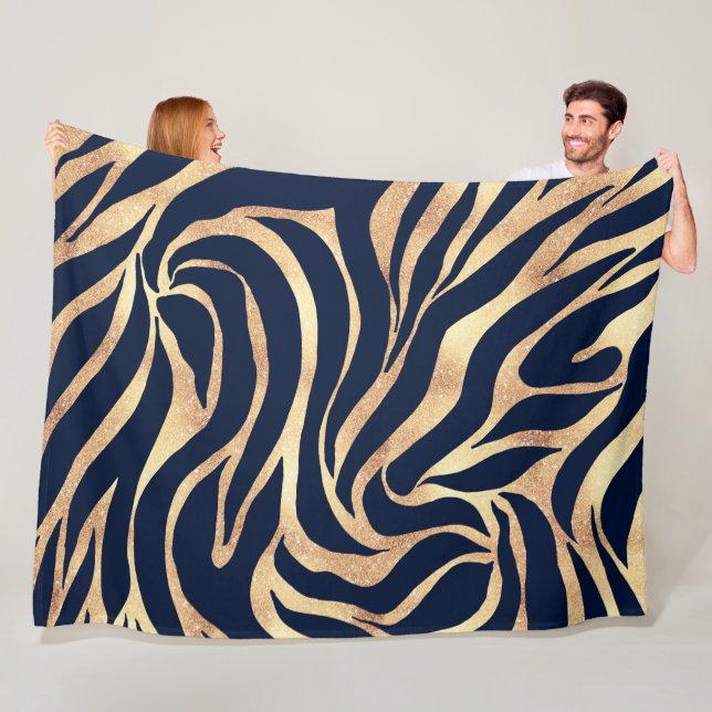 Couverture Polaire Elégant bleu marine Gold Zebra Imprimer (En situation)