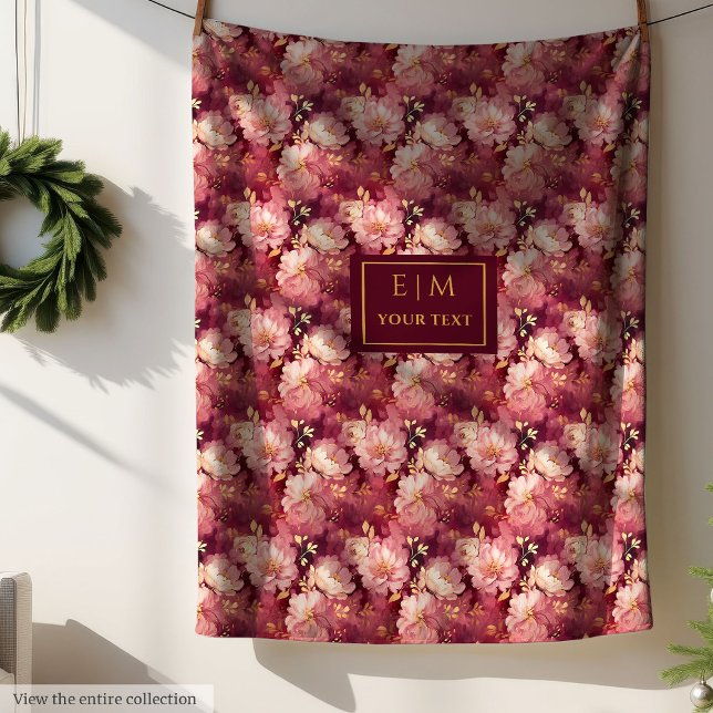 Couverture Polaire Élégant Blush Bourgogne Or personnalisé Boho Flora (Stylish Blush Burgundy Gold Custom Boho Floral Fleece Blanket)