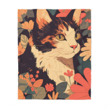 Elégant Calico Chat dans le jardin floral
