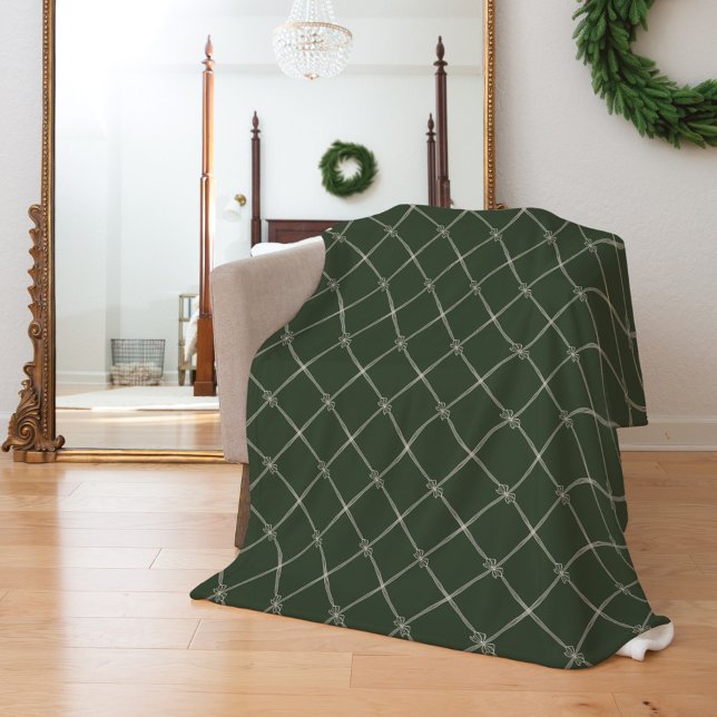 Couverture Polaire Élégant Chic Minimal Bow & Ribbon Motif Green (Elegant Chic Minimal Bow & Ribbon Pattern Green Fleece Blanket)