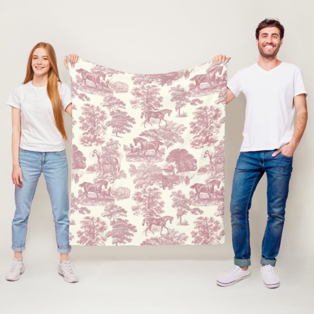 Couverture Polaire Elégant Chic Rose Rustique Horses Toile (En situation)