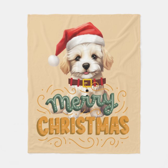 Couverture Polaire Elégant chien Père Noël Joyeux Noël Retro Mustard (Devant)