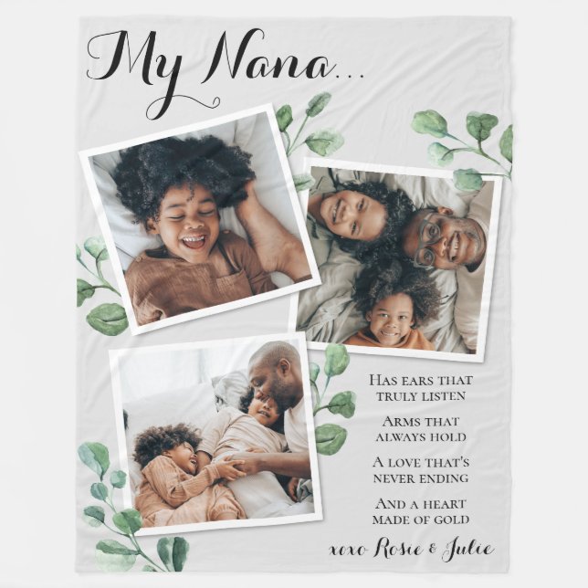 Couverture Polaire Elégant Collage Photo Citation Grand-mère Petits-e (Devant)