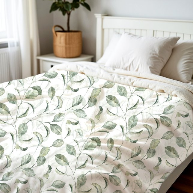 Couverture Polaire Élégant Feuille d'aquarelle Motif Sage (Elegant Sage Green Leave Watercolor Pattern Fleece Blanket)