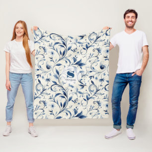 Couverture Polaire Élégant Feuilles Blue Paisley - Arrière - plan bla