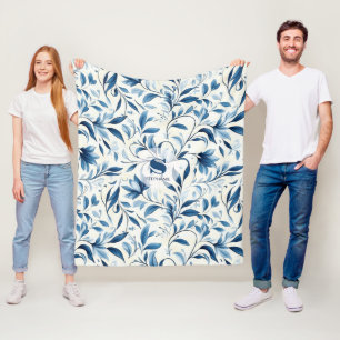 Couverture Polaire Élégant Feuilles Blue Paisley - Arrière - plan bla