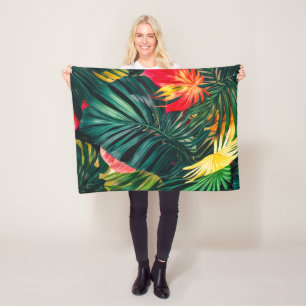 Couverture Polaire Élégant Feuilles et fleurs tropicaux colorés