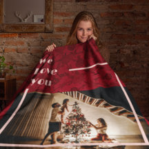 Elégant Floral Custom Family Photo Texte Rouge Fle