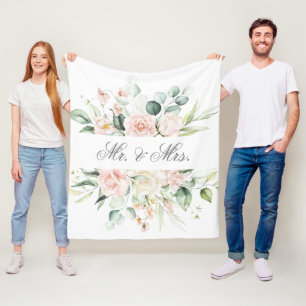 Couverture Polaire Élégant floral rose blush aquarelle M. & Mme.