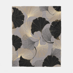 Couverture Polaire Elégant Ginkgo en or, arrière - plan vintage.