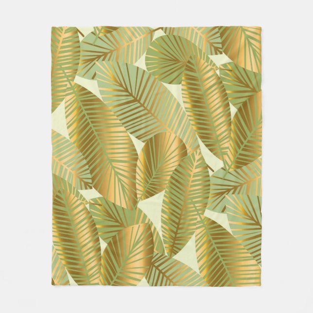 Couverture Polaire elegant gold exotic leaves seamless pattern on blu (Devant)