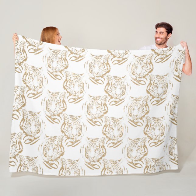 Couverture Polaire Elegant Gold Glitter Tiger Print White Design (En situation)