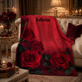 Couverture Polaire Elegant Gothic Roses Rouges Nom Personnalisé