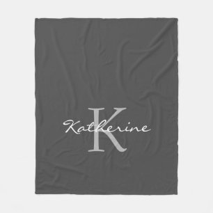 Couverture Polaire Élégant Gris foncé Monogramme de script personn