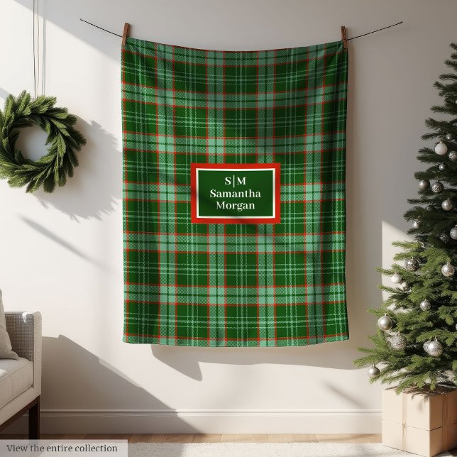 Couverture Polaire Elegant Holiday Blanket Red Green Monogram Touch (Elegant Holiday Blanket Red Green Monogram Touch)