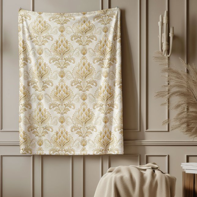 Couverture Polaire Elégant ivoire Damask Hornate Motifs (Elegant Ivory Damask Timeless Ornate Patterns Fleece Blanket)