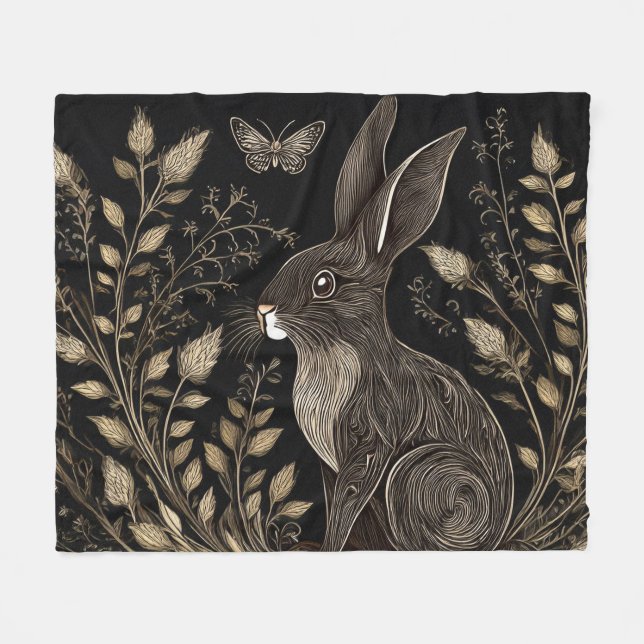 Couverture Polaire Elégant lapin en noir et beige (Devant (Horizontal))