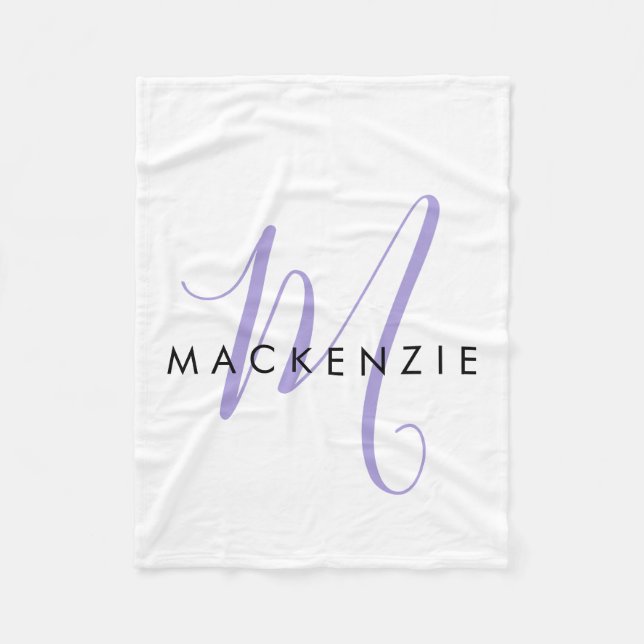 Couverture Polaire Élégant Lavande Blanche moderne Monogramme de scri (Devant)