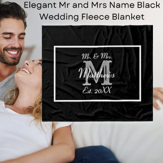 Couverture Polaire Élégant M. et Mme Nom Mariage noir