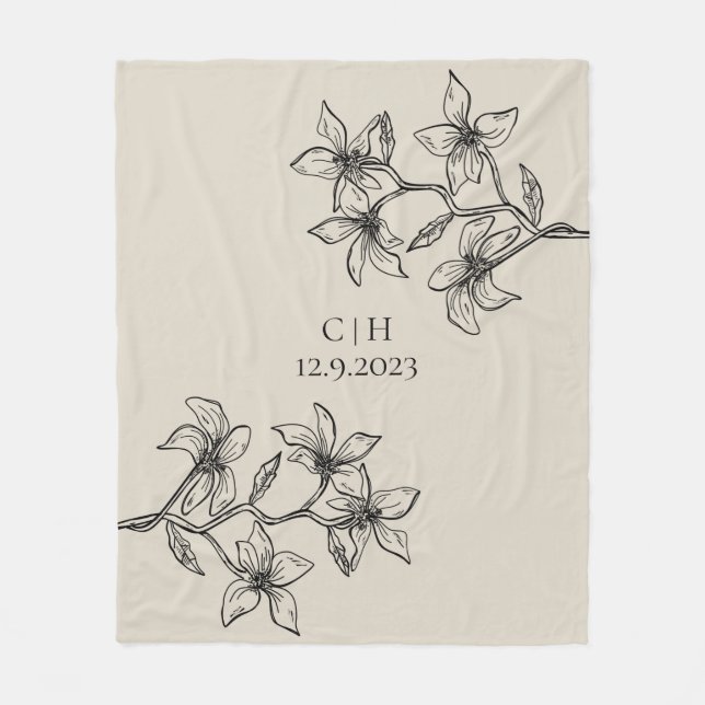 Couverture Polaire Élégant Mariage Floral Beige (Devant)