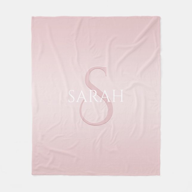 Couverture Polaire Elégant moderne Blush Pink Ombre Nom et monogramme (Devant)