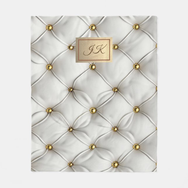 Couverture Polaire Élégant Moderne Cuir Blanc Tufté Or (Devant)