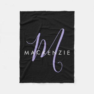 Couverture Polaire Élégant moderne Lavande Noire Script Monogramme