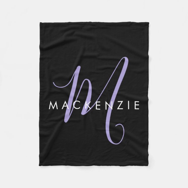 Couverture Polaire Élégant moderne Lavande Noire Script Monogramme (Devant)