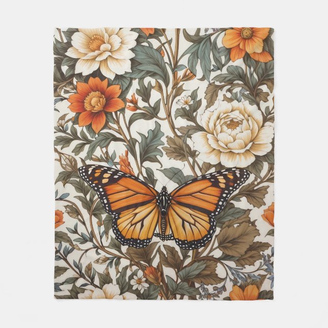 Couverture Polaire Elegant Monarch Butterfly William Morris Inspired  (Devant)