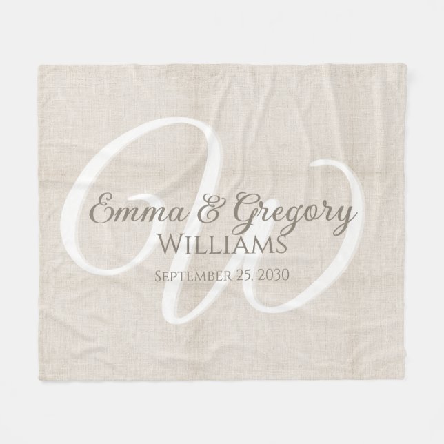 Couverture Polaire Élégant Monogramme Blanc Lin (Devant (Horizontal))