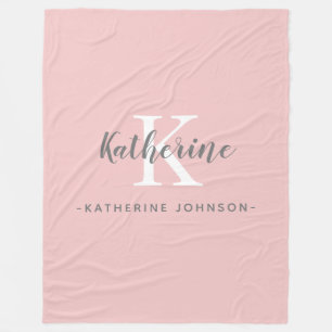 Couverture Polaire Élégant Monogramme blanc polaire rose