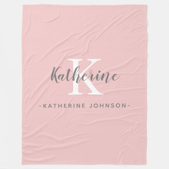 Couverture Polaire Élégant Monogramme blanc polaire rose (Devant)
