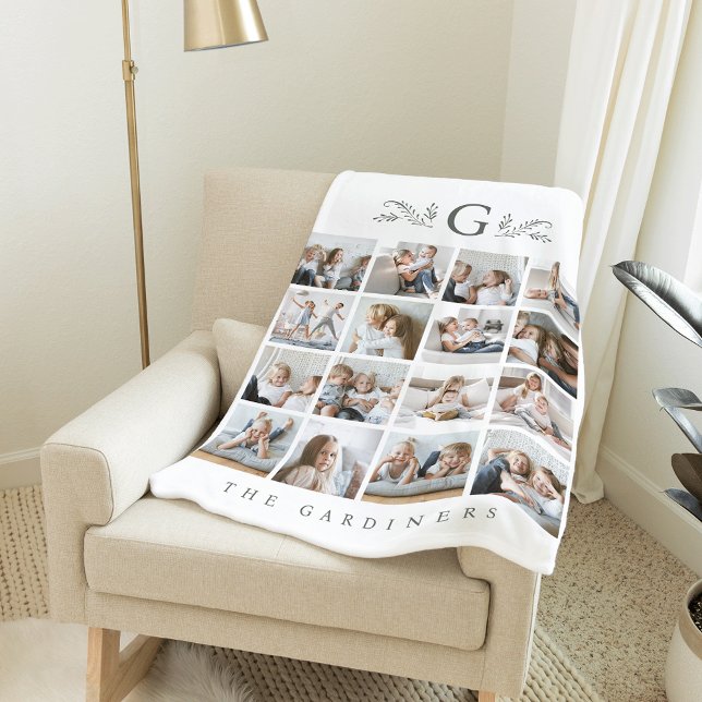 Couverture Polaire Élégant Monogramme Botanique 16 Photo Collage (Créateur téléchargé)