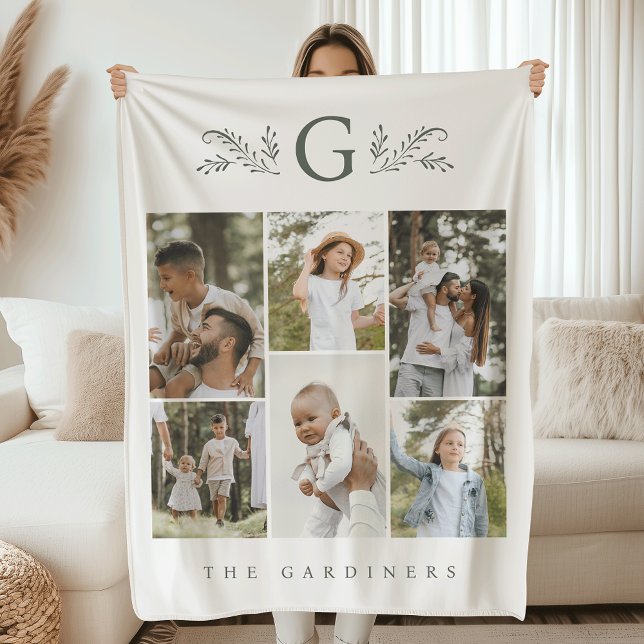 Couverture Polaire Élégant Monogramme botanique 6 Photo Collage (Créateur téléchargé)