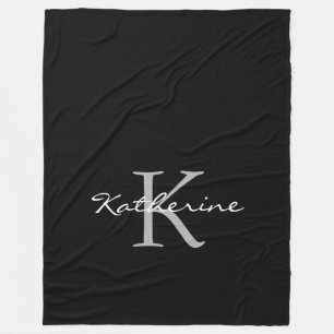 Couverture Polaire Élégant monogramme de script noir Nom personnali