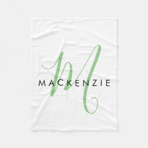 Couverture Polaire Élégant Monogramme moderne blanc vert Script