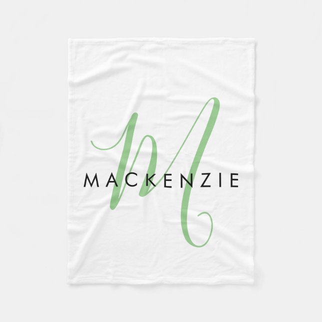 Couverture Polaire Élégant Monogramme moderne blanc vert Script (Devant)