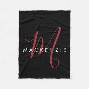 Couverture Polaire Élégant Monogramme moderne noir rouge