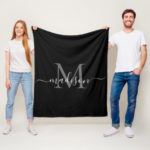 Couverture Polaire Élégant Monogramme noir blanc moderne Nom du scrip