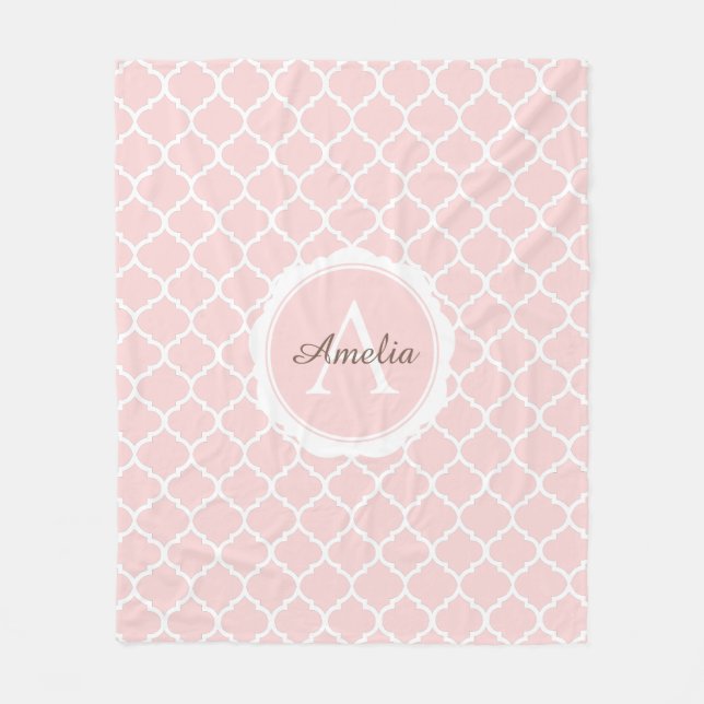 Couverture Polaire Élégant Monogramme rose blanc moderne Script (Devant)