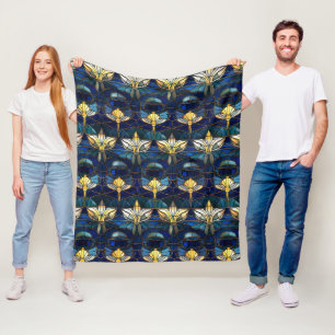 Couverture Polaire Élégant motif de faux vitrail Lotus en or