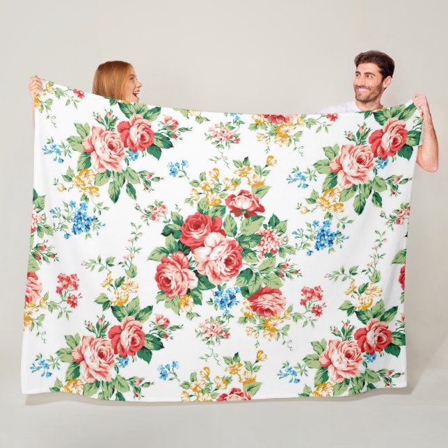Couverture Polaire Elégant motif floral avec élément de design Rose (En situation)