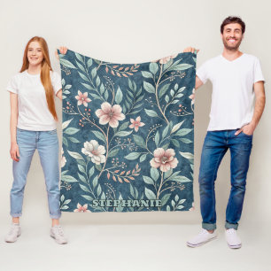 Couverture Polaire Élégant motif floral avec fleurs rose et crème